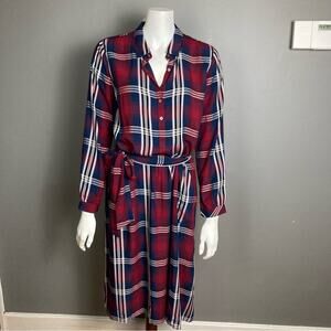 J. Jill shirt dress Medium Petite NWT plaid navy blue red tie waist grunge GORP